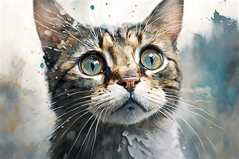 Premium AI Image | A painting of a cat with green eyes