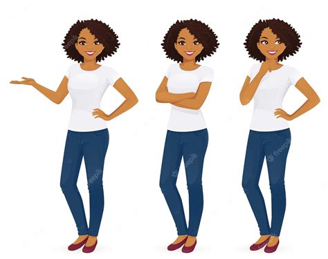 Premium Vector | Woman in jeans standing in different poses isolated