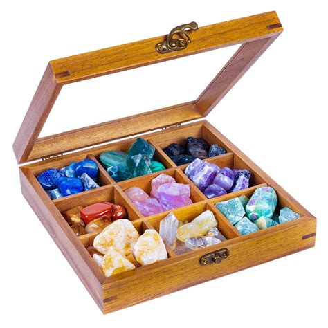 Buy Curawood Rock Display Case - Organize Your Gemstones in 9 Grids - Crystal Holder for Stones ...