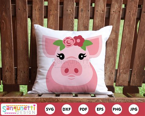 Pig With Flowers Svg, Farm Svg, Pig Face Digital Art, Png Jpg Dxf Svg, Cricut and Silhouette ...