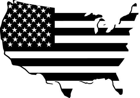 USA flag shaped like the United States in black and white. Flags Of The ...