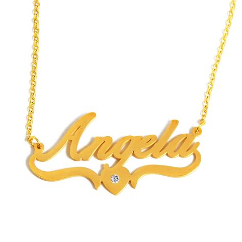 Angela Heart Name Necklace 18ct Gold Plated Personalized Monogram Gifts ...