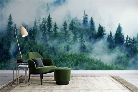 Forest Wallpaper Peel and Stick Misty Forest Wall Mural Self | Etsy