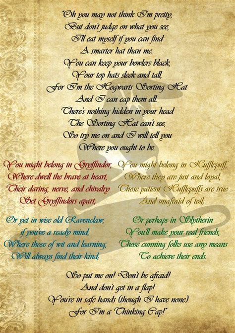 Harry Potter Sorting Hat poem digital print | Etsy | Harry potter ...