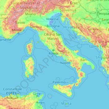 Italy topographic map, elevation, terrain