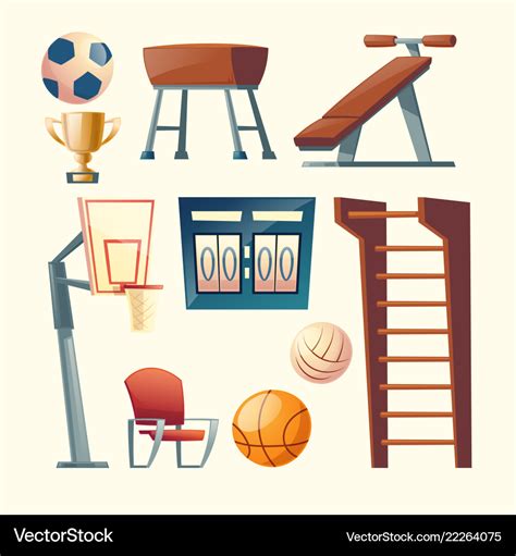 Cartoon set of gym equipment for school Royalty Free Vector