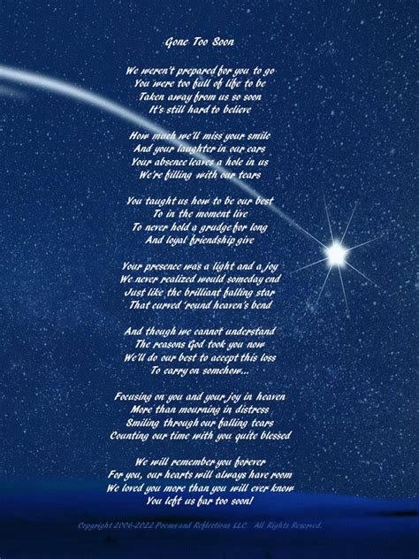 Gone Too Soon Memorial Tribute Poem - Etsy