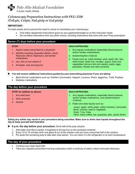 Go Lightly Colonoscopy Prep Instructions | Americanwarmoms.org