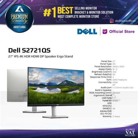 Jual Monitor LED Dell S2721QS 27 IPS 4K HDR HDMI DP Speaker Ergo Stand ...