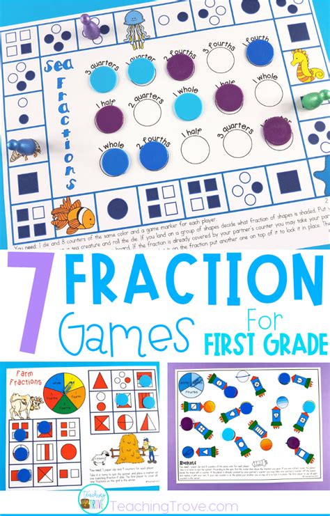 Fraction games for first grade make learning about fractions fun and easy. Perfect for using in ...