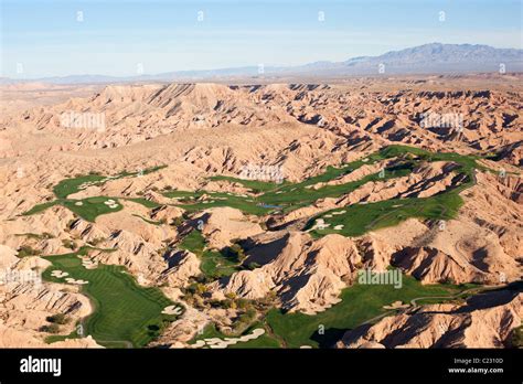 AERIAL VIEW. Golf course in the Mojave Desert. Mesquite, Clark County, Nevada, USA Stock Photo ...