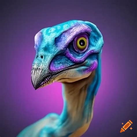 Blue and purple dinosaur-like alien with claw hands and beak