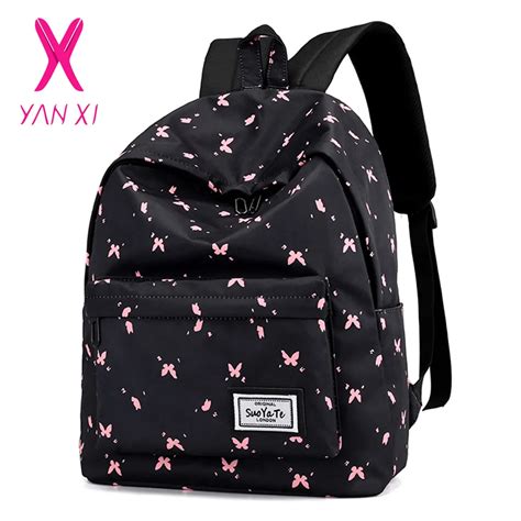 YANXI Butterfly Printing Backpack Women Nylon School Bags Laptop ...