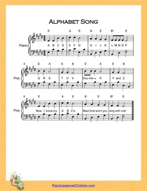 Alphabet Song (ABC Song) - lyrics, videos & free sheet music for piano ...