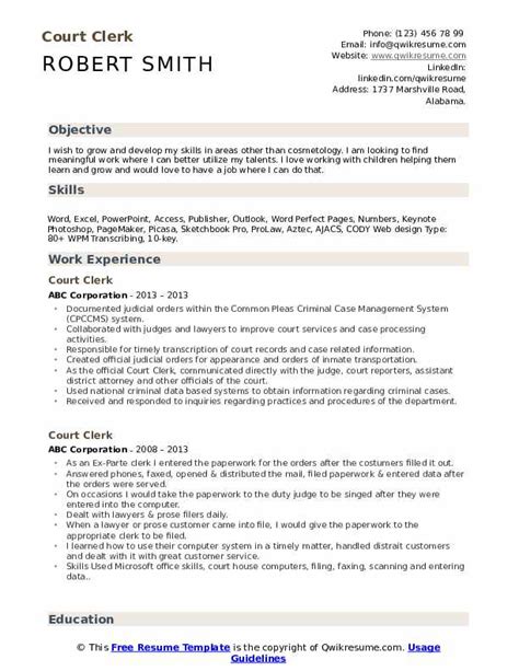 10+ Court Clerk Resume Samples & Templates for 2025