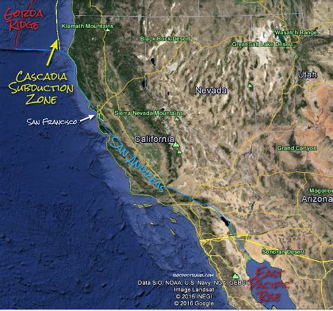 Map of the San Andreas Fault and plate boundaries at California and ...