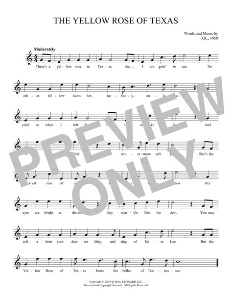 J.K., 1858 "The Yellow Rose Of Texas" Sheet Music Notes | Download Printable PDF Score 491648