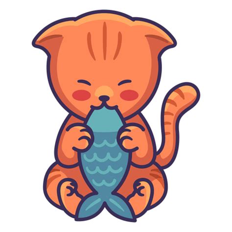 Cute Cat Eating Fish Illustration PNG & SVG Design For T-Shirts | Fish ...