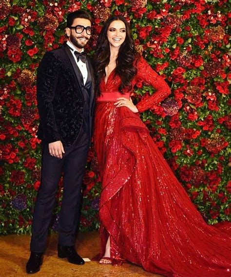 Deepika Padukone with Ranveer Singh #Deepveer Wedding Reception | Bollywood outfits, Deepika ...