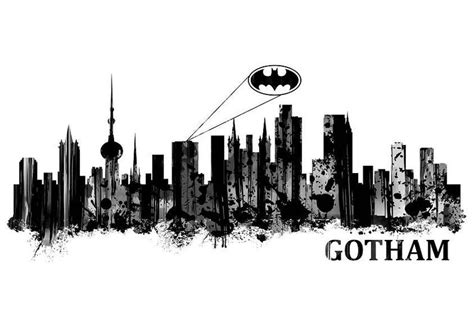 Gotham City Skyline Watercolor Black and White Art Print | Etsy