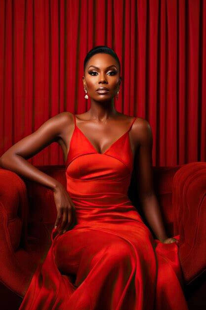 Premium Photo | Beautiful dark skin woman in red dress in red room