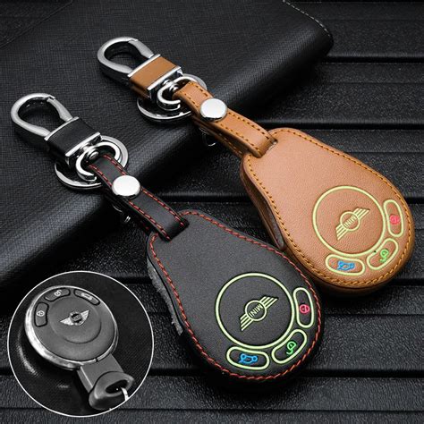 Luminous Leather Car Remote Key Case For Mini Cooper Wallet Holder Keychain Keyring Chain Ring ...