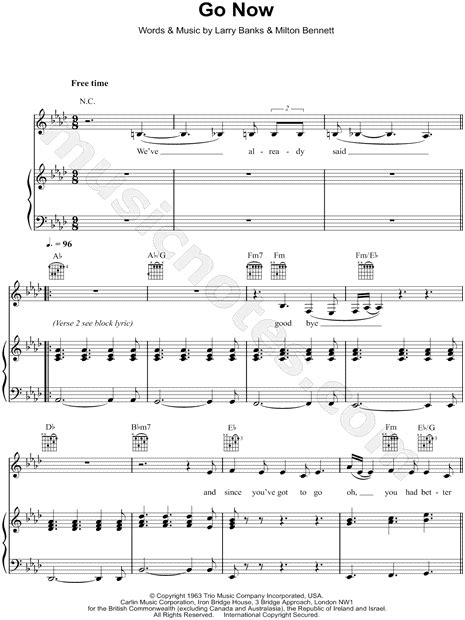 The Moody Blues "Go Now" Sheet Music in Ab Major (transposable) - Download & Print - SKU: MN0111499