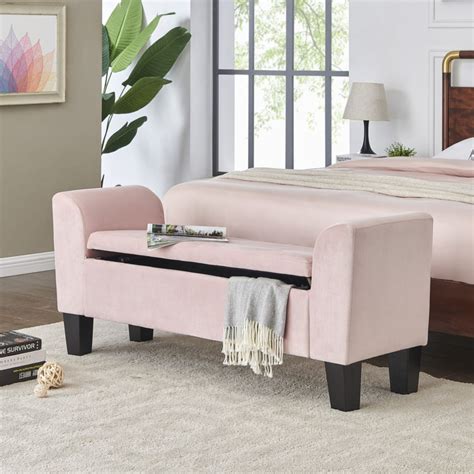 4.5' Blush Pink Velvet Modern Style Ottoman Bench with Storage ...