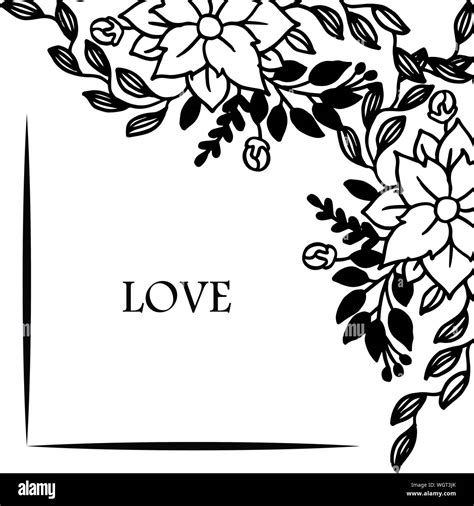 Drawing of leaf flower frame, with template of design greeting card ...