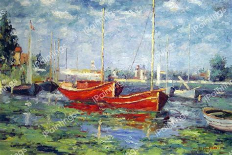 Red Boats At Argenteuil Painting by Claude Monet Reproduction | iPaintings.com