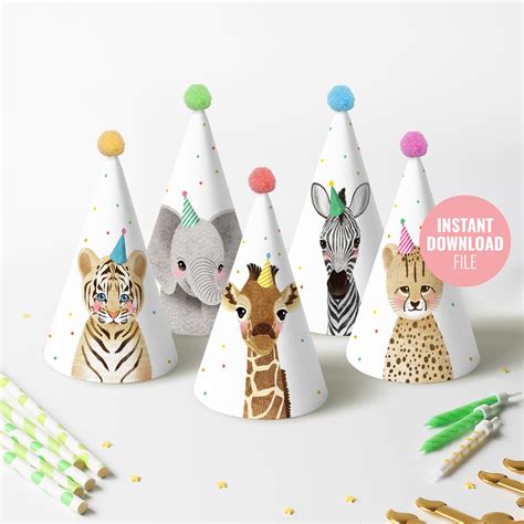 Printable Party Animals Birthday Hat Instant Download Jungle | Etsy