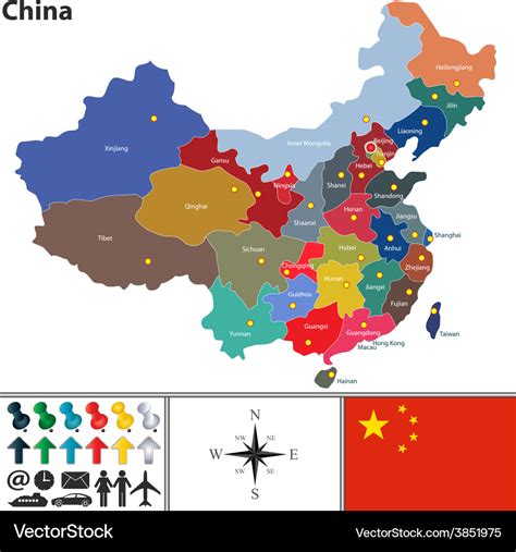 China map with color regions Royalty Free Vector Image