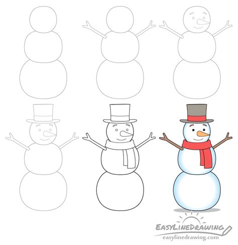 How to Draw a Snowman Step by Step - EasyLineDrawing