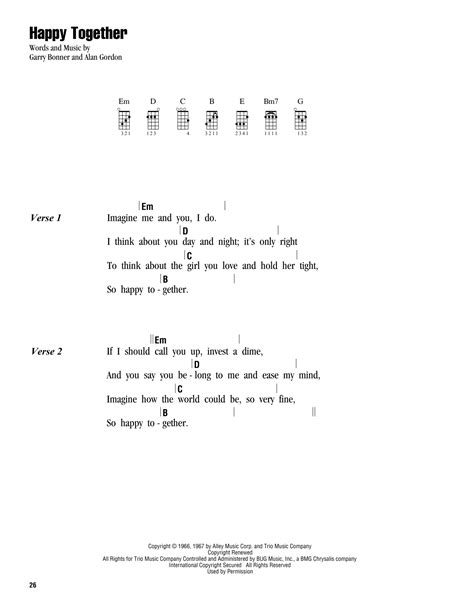 Happy Together by The Turtles Sheet Music for Ukulele Chords/Lyrics at Sheet Music Direct