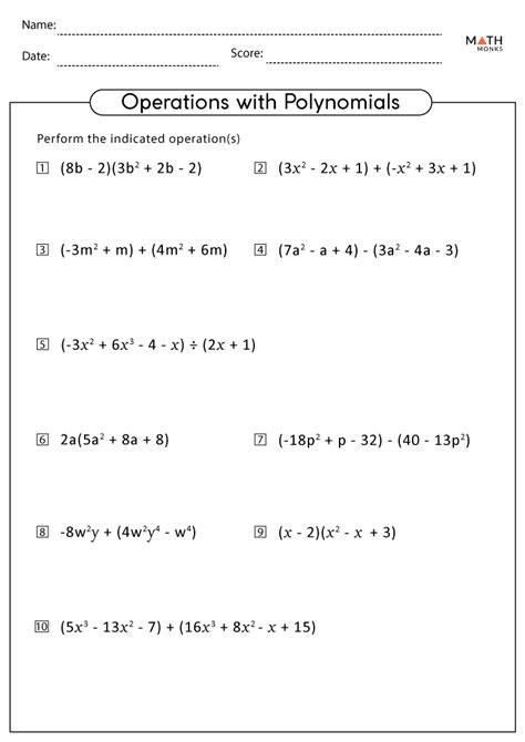 Polynomials Worksheets with Answer Key