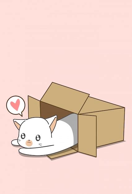 Premium Vector | Little white cat in box in cartoon style.