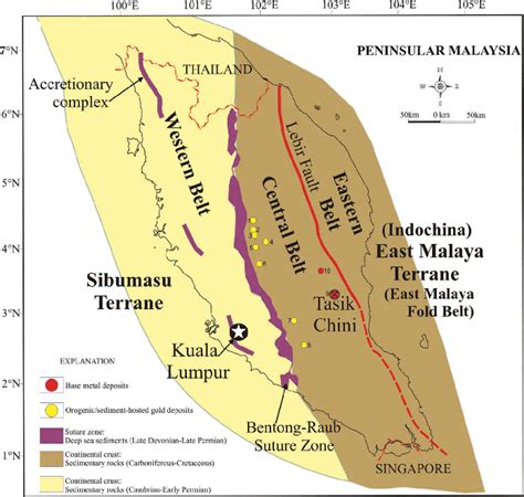 Map of tectonic belts of Peninsular Malaysia showing the Western,... | Download Scientific Diagram