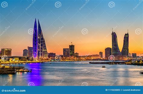 Skyline of Manama at Sunset. the Kingdom of Bahrain Stock Image - Image ...