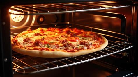 Premium Photo | Pizza in the oven Freshly baked pizza in the oven