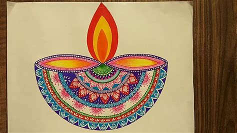 Diwali Diya Drawing- || Diya Mandala Art || Diwali Special Drawing || How to Draw Diya Mandala ...