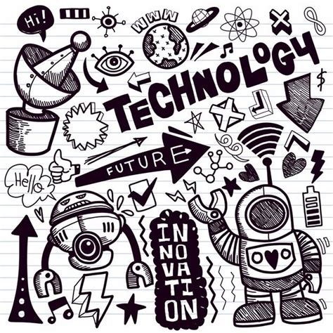 Premium Vector | Technology doodle drawing collection.Hand drawn doodle illustrations in cartoon ...