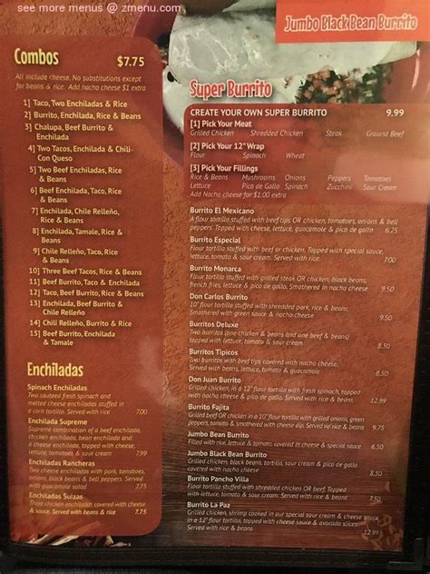 Menu at La Paz restaurant, Boiling Springs