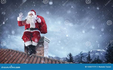 Santa Claus Greeting on Roof Stock Image - Image of xmas, greeting ...