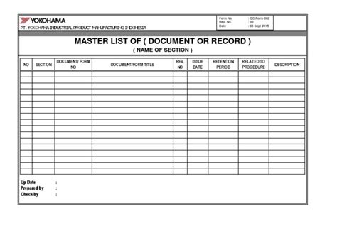 QC.form-002 Form Master List of (Document or Record)