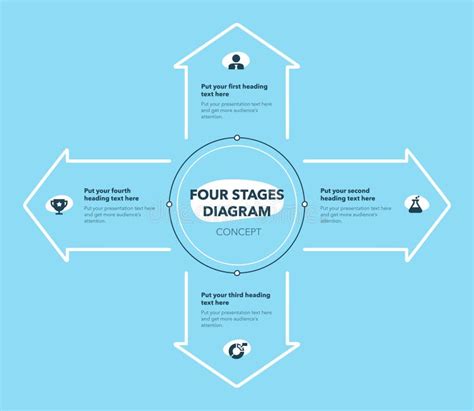 Simple Arrow Flow Diagram with Four Directions - Blue Version Stock ...