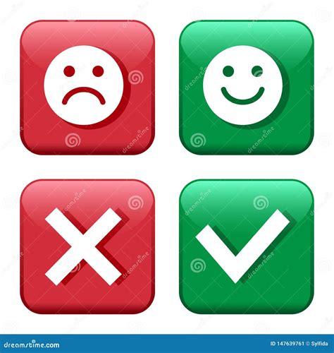 Set Red And Green Icons Buttons. Smileys Emoticons Positive And Negative. Confirmation And ...