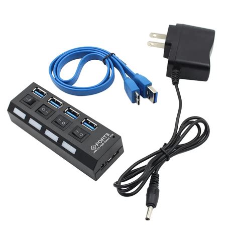 High Speed 4 Ports USB 3.0 HUB With On/Off Switch Power Adapter USB Hub For Desktop Laptop EU US ...