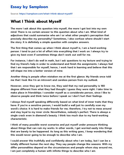 ≫ What I Think about Myself Free Essay Sample on Samploon.com