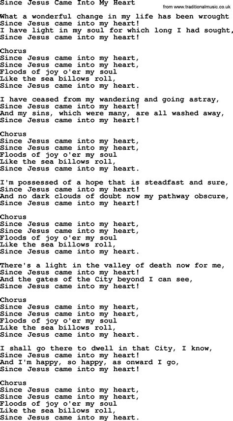 Baptist Hymnal, Christian Song: Since Jesus Came Into My Heart- lyrics with PDF for printing