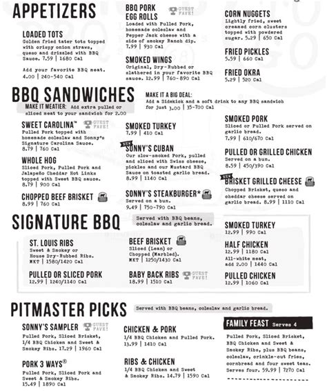 Sonny's BBQ Menu With Prices & Pictures (2024)